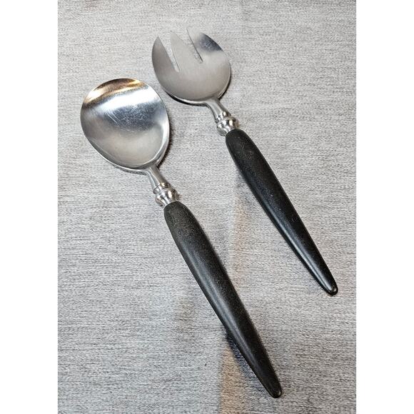 Vintage Silvercraft forged stainless spoon and fork serving set Black MCM - Picture 1 of 4